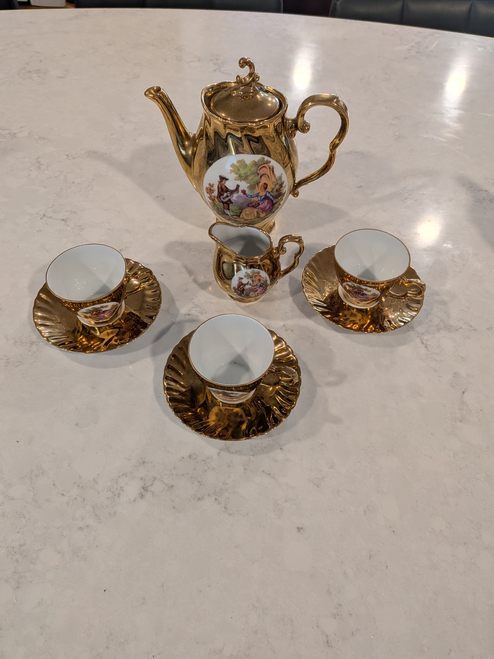Vintage 1960s J&K Carlsbad Mokka Set Of 9 Pieces 24KGold.